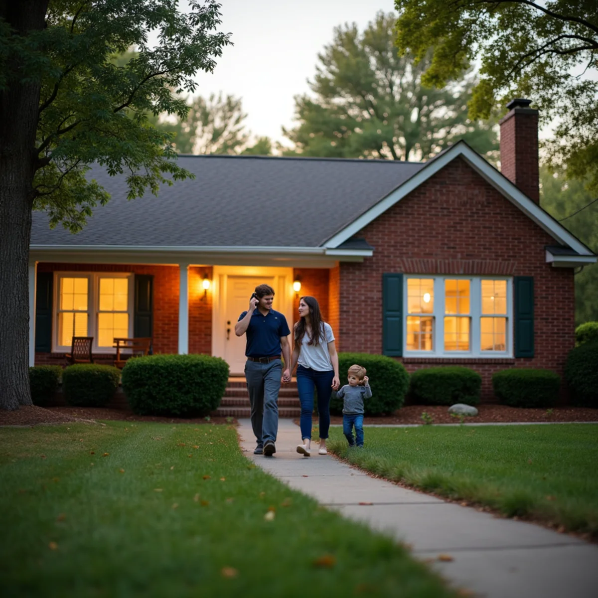 Family calmly leaving their Burlington, NC home and calling for help from the front yard after smelling gas