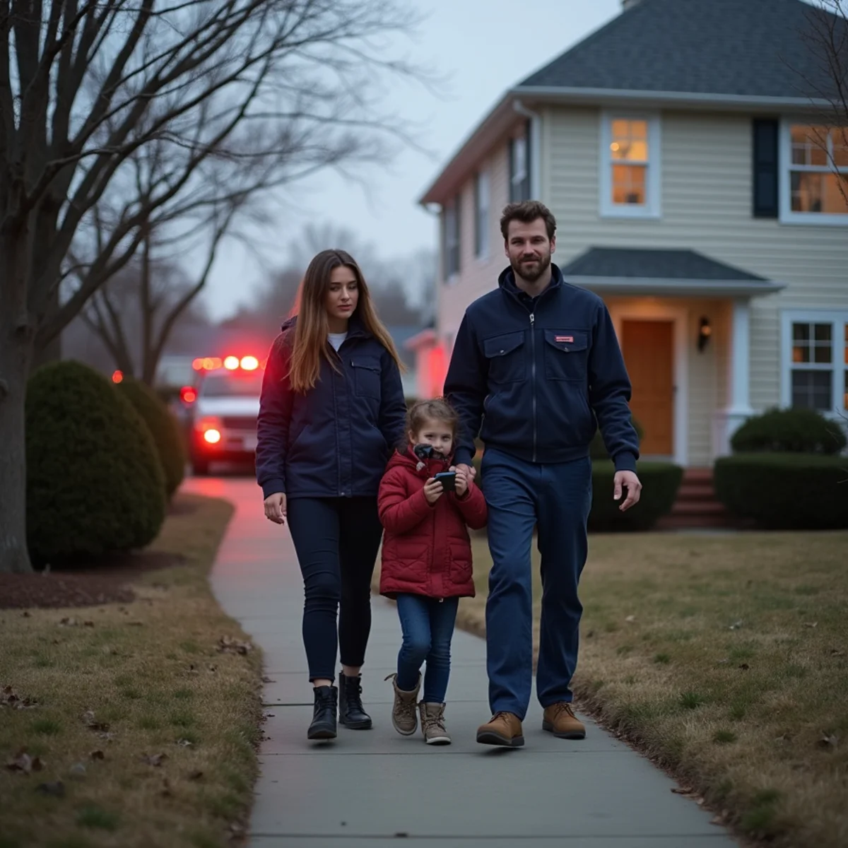 Family waiting safely outside their home in Alamance County, NC after a carbon monoxide alarm went off