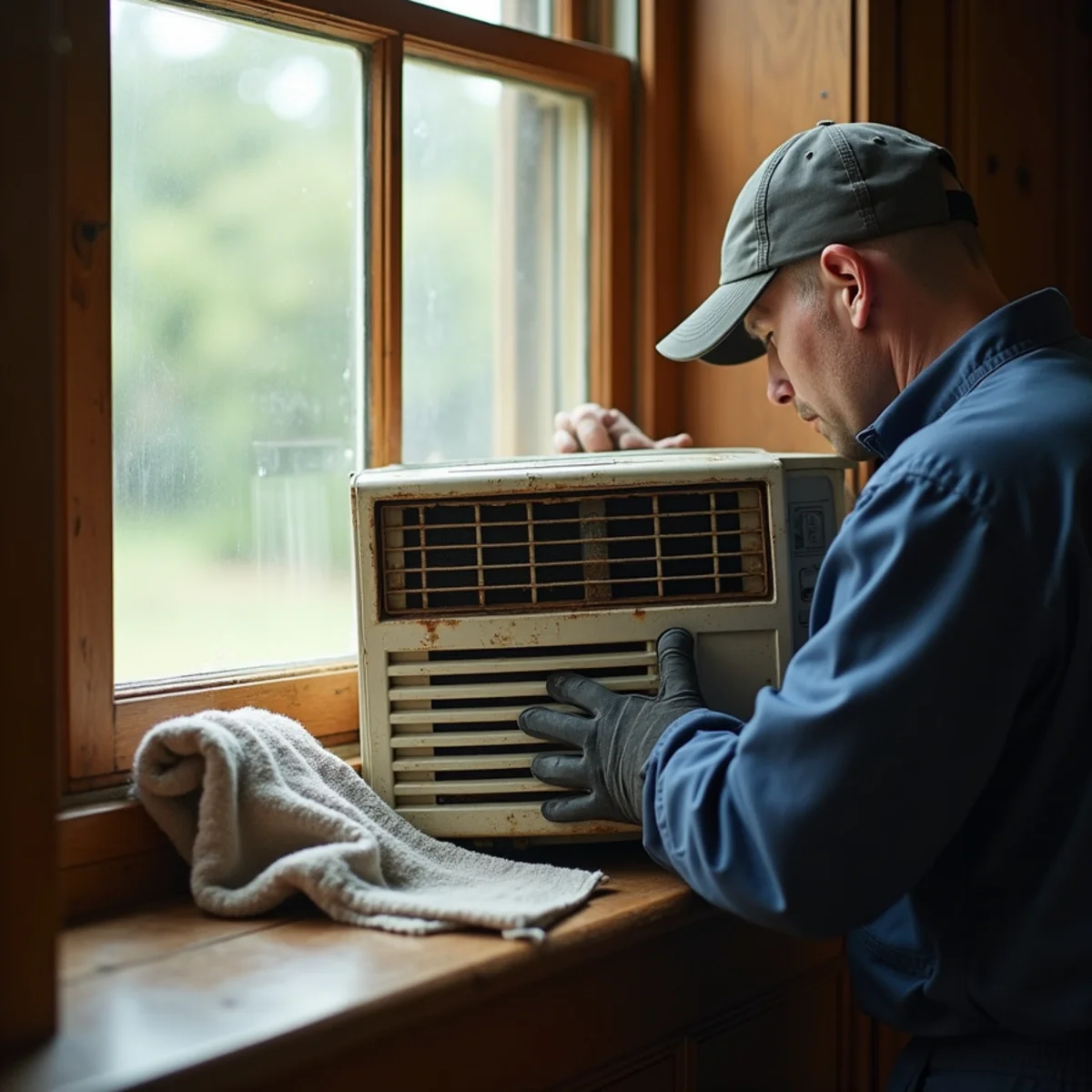Old window air conditioner in an older Burlington, NC home that could be replaced with a ductless mini-split