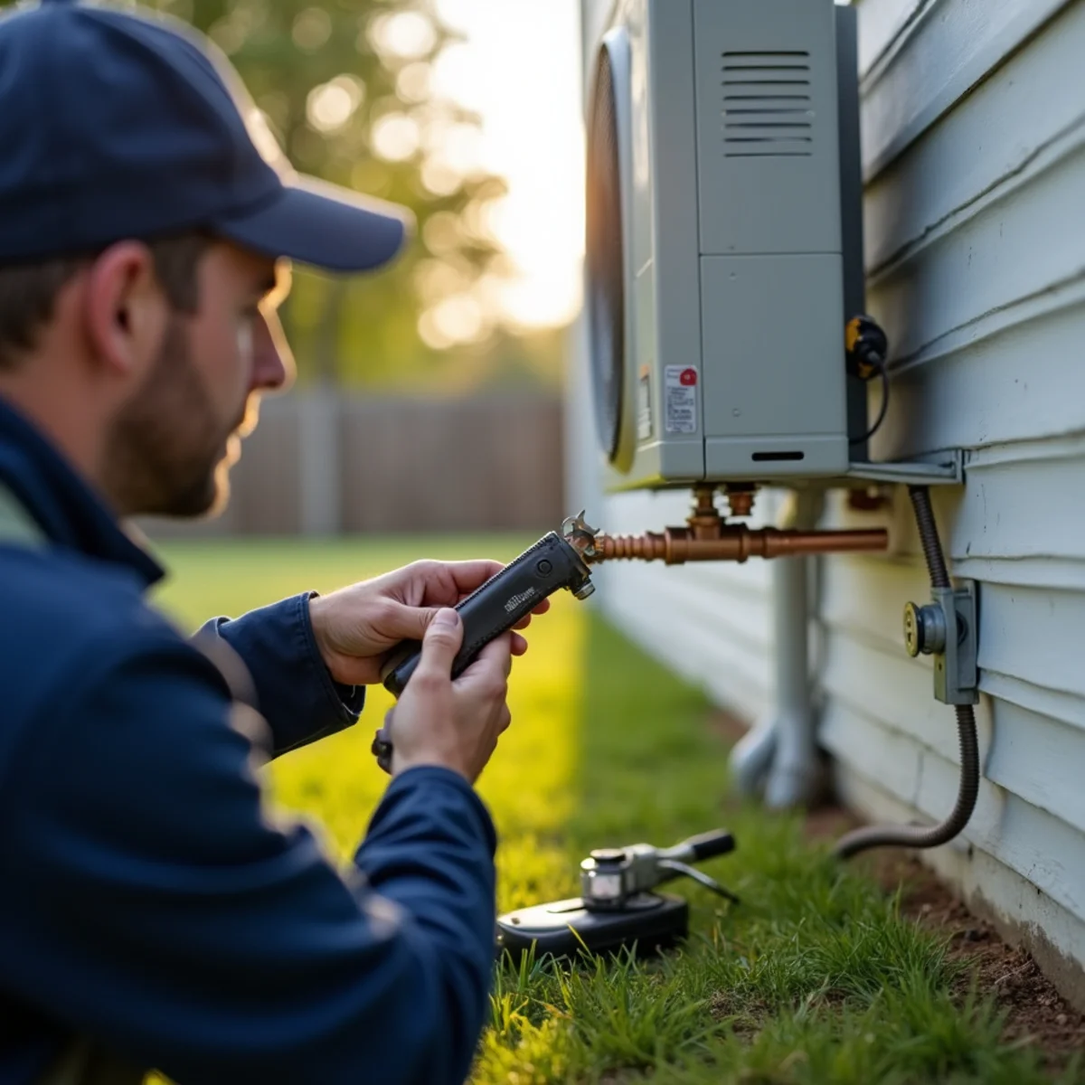 HVAC technician flaring copper line set for a mini-split installation in Burlington, NC
