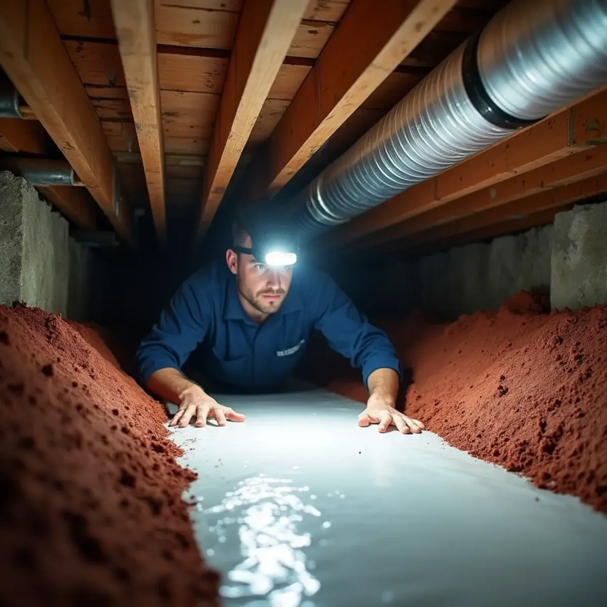 Ductwork installation in a crawlspace of a Burlington, NC home
