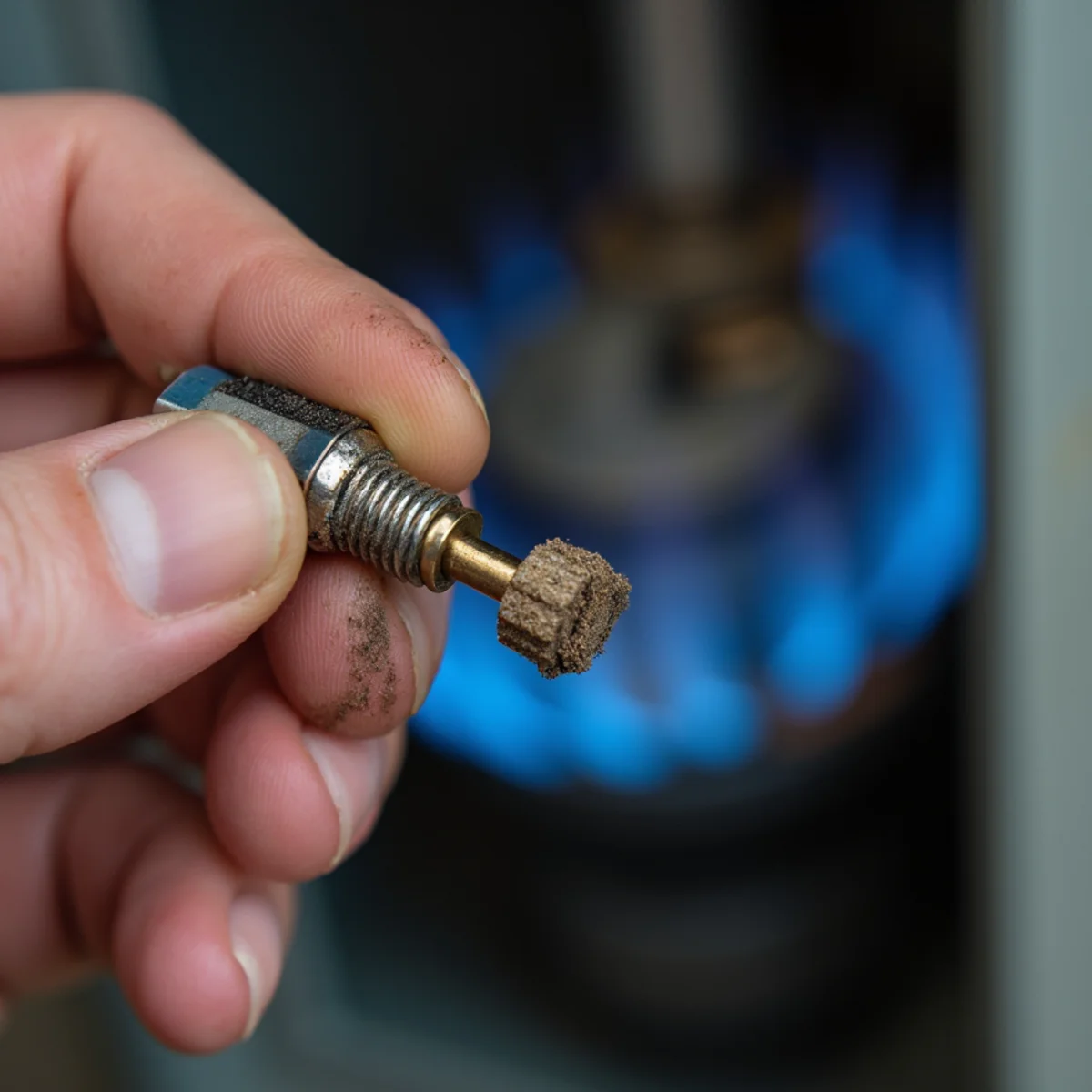 Dirty flame sensor removed from a gas furnace during repair in Burlington, NC