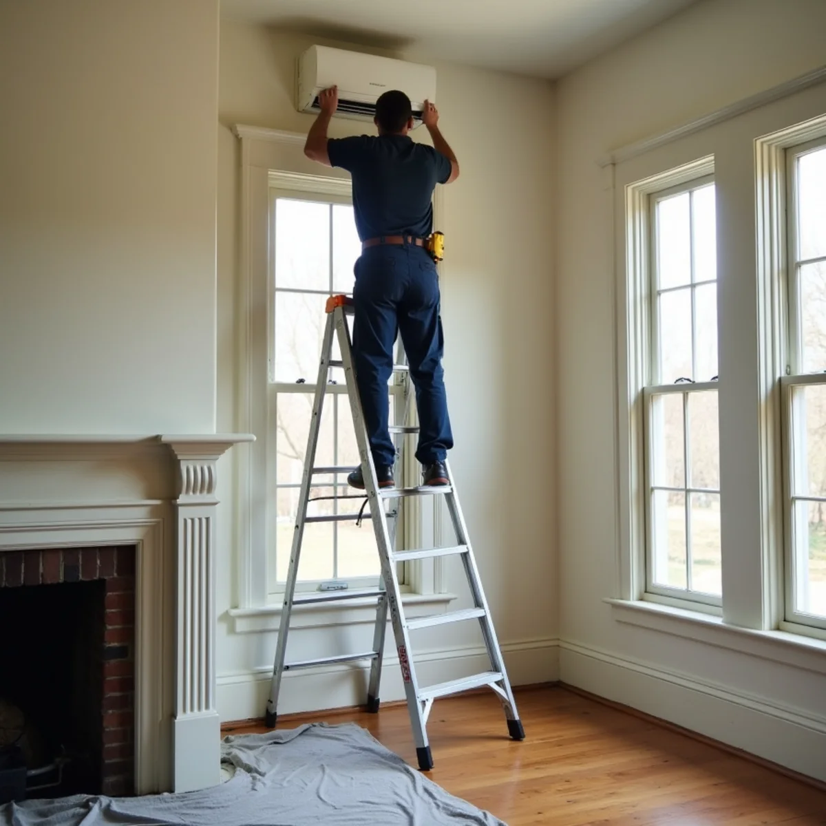 Ductless mini-split indoor head on a historic plaster wall in Hillsborough, NC