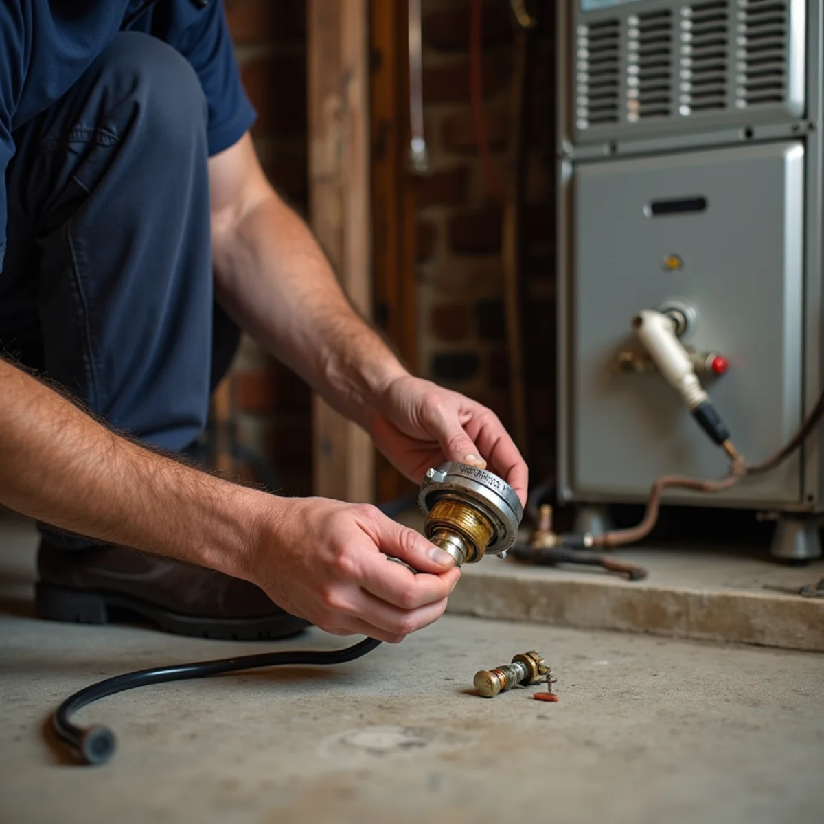 Technician replacing a hot surface igniter on a gas furnace in a Reidsville, NC home
